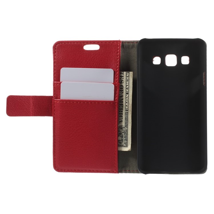 Litchi Grain Leather Magnetic Shell w/ Stand for Samsung Galaxy A3 SM-A300F - Red-6