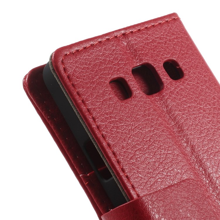 Litchi Grain Leather Magnetic Shell w/ Stand for Samsung Galaxy A3 SM-A300F - Red-9