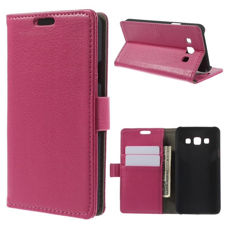 Litchi Grain Leather Wallet Case w/ Stand for Samsung Galaxy A3 SM-A300F - Rose-1