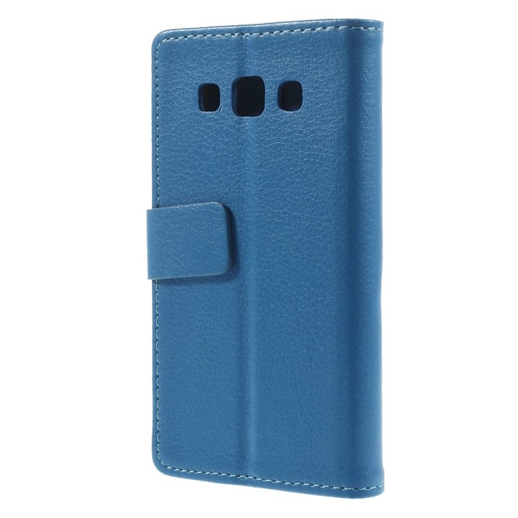 Litchi Grain Leather Wallet Cover w/ Stand for Samsung Galaxy A3 SM-A300F - Blue-2