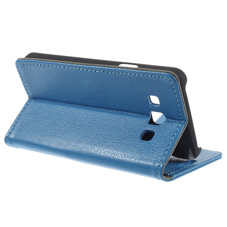 Litchi Grain Leather Wallet Cover w/ Stand for Samsung Galaxy A3 SM-A300F - Blue-5