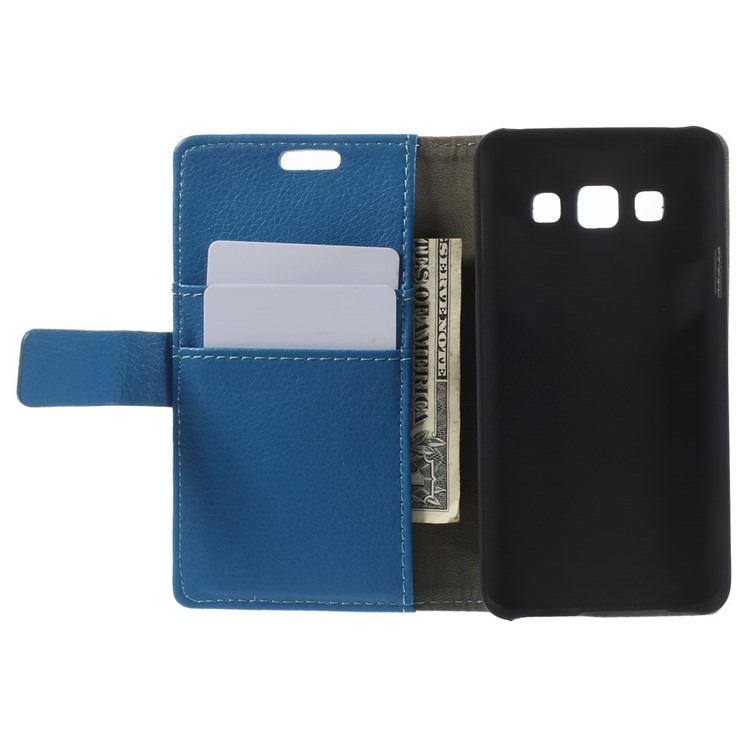 Litchi Grain Leather Wallet Cover w/ Stand for Samsung Galaxy A3 SM-A300F - Blue-6