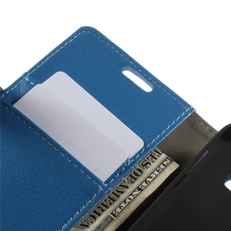 Litchi Grain Leather Wallet Cover w/ Stand for Samsung Galaxy A3 SM-A300F - Blue-7