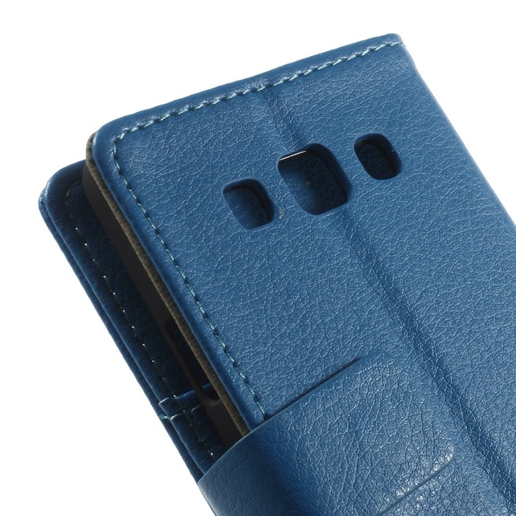Litchi Grain Leather Wallet Cover w/ Stand for Samsung Galaxy A3 SM-A300F - Blue-9