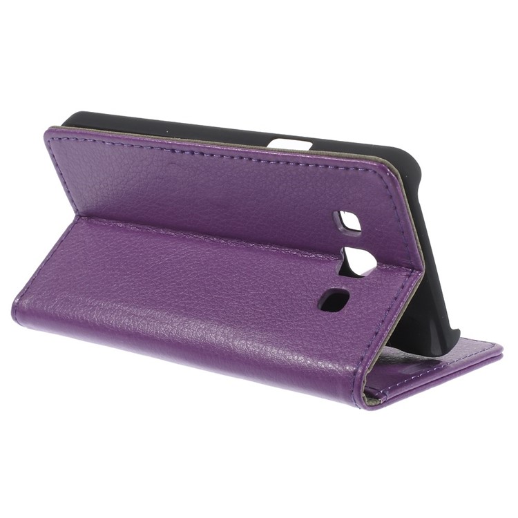 Litchi Grain Leather Wallet Shell w/ Stand for Samsung Galaxy A3 SM-A300F - Purple-5