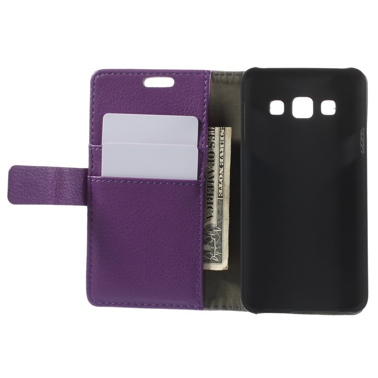 Litchi Grain Leather Wallet Shell w/ Stand for Samsung Galaxy A3 SM-A300F - Purple-6