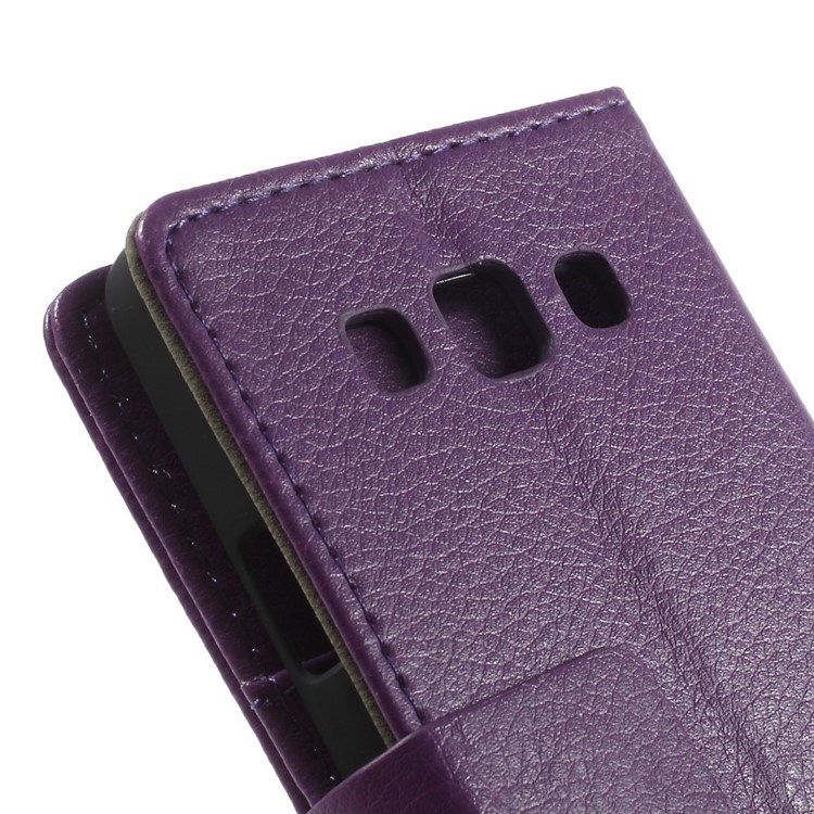 Litchi Grain Leather Wallet Shell w/ Stand for Samsung Galaxy A3 SM-A300F - Purple-9