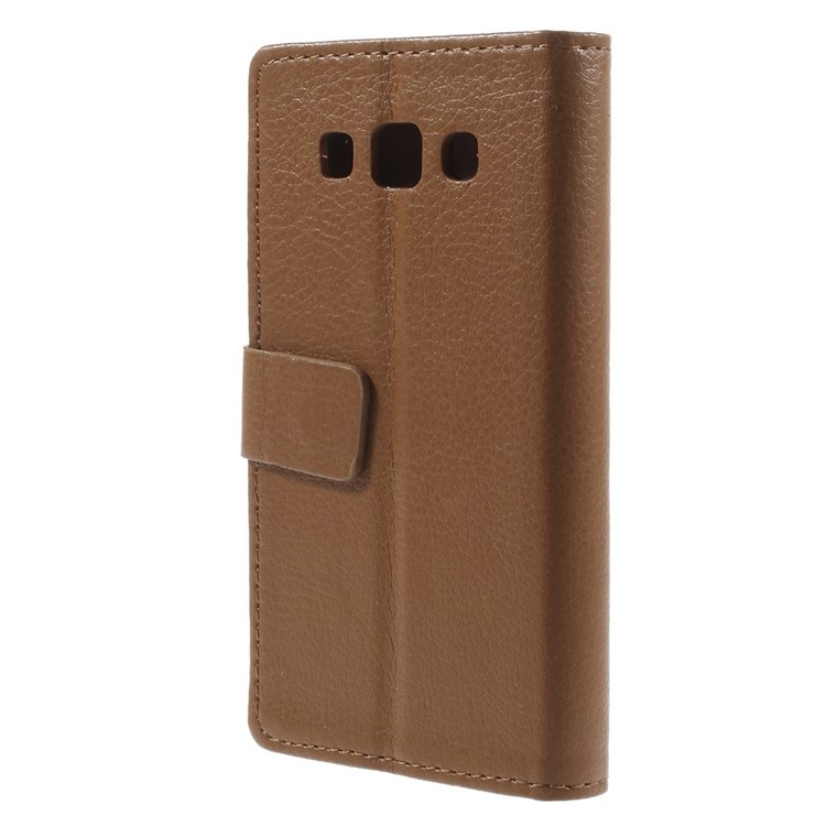 Litchi Grain Leather Wallet Case Cover w/ Stand for Samsung Galaxy A3 SM-A300F - Brown-2