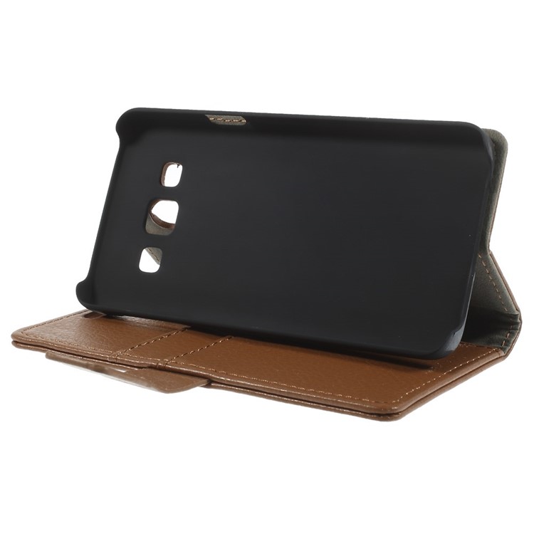 Litchi Grain Leather Wallet Case Cover w/ Stand for Samsung Galaxy A3 SM-A300F - Brown-4