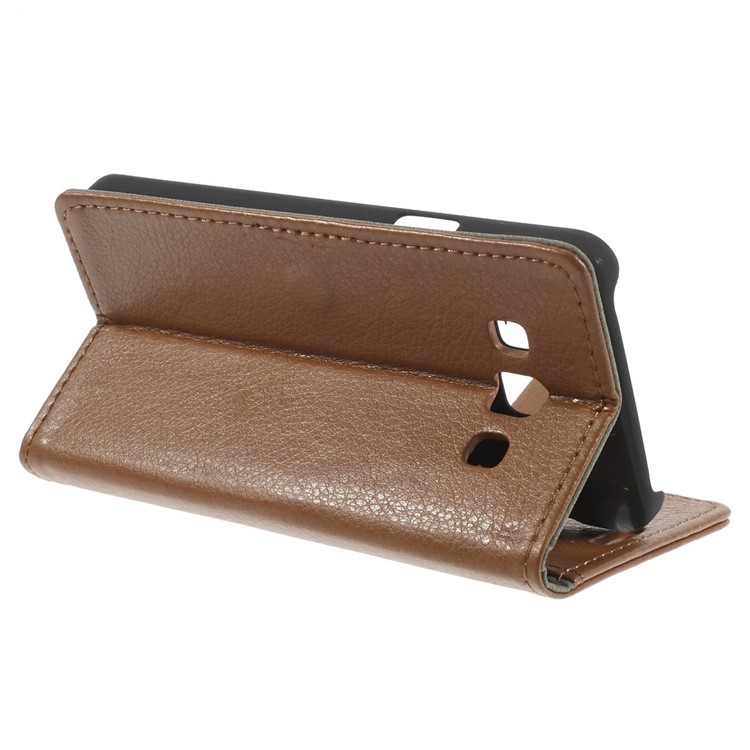 Litchi Grain Leather Wallet Case Cover w/ Stand for Samsung Galaxy A3 SM-A300F - Brown-5