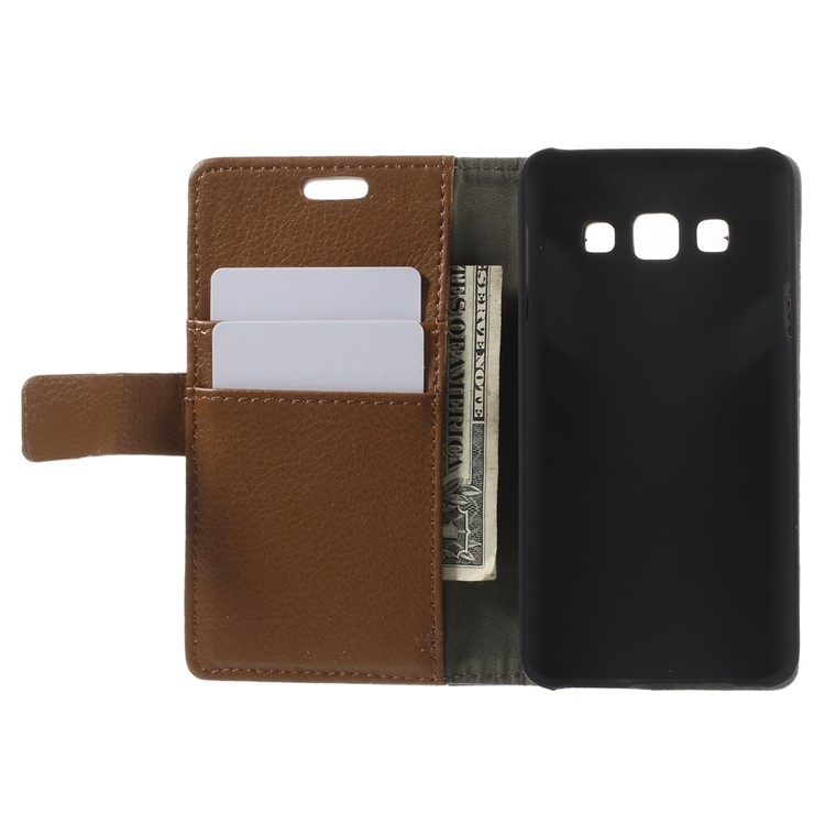 Litchi Grain Leather Wallet Case Cover w/ Stand for Samsung Galaxy A3 SM-A300F - Brown-6
