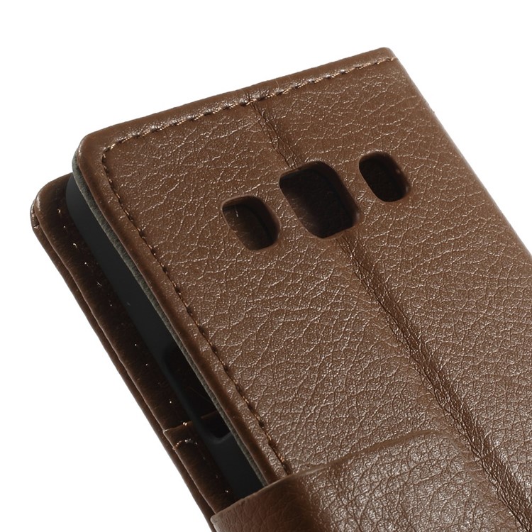 Litchi Grain Leather Wallet Case Cover w/ Stand for Samsung Galaxy A3 SM-A300F - Brown-9