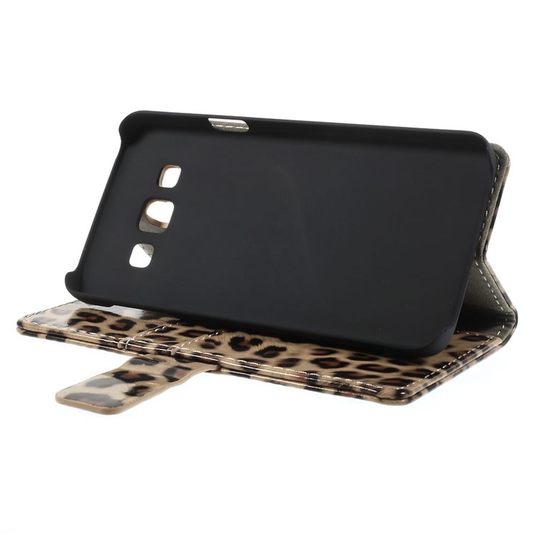 Fashion Leopard Glossy Leather Magnetic Case w/ Stand for Samsung Galaxy A3 SM-A300F-4