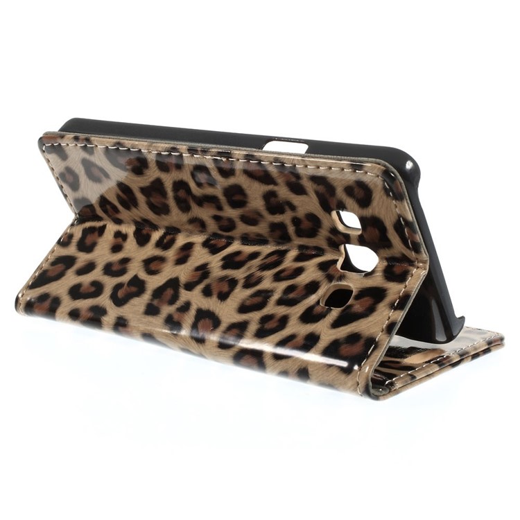 Fashion Leopard Glossy Leather Magnetic Case w/ Stand for Samsung Galaxy A3 SM-A300F-5