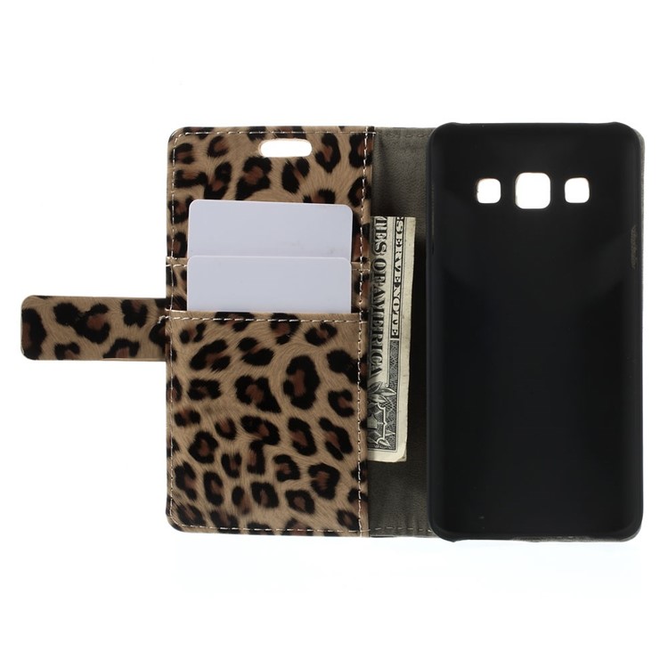 Fashion Leopard Glossy Leather Magnetic Case w/ Stand for Samsung Galaxy A3 SM-A300F-6
