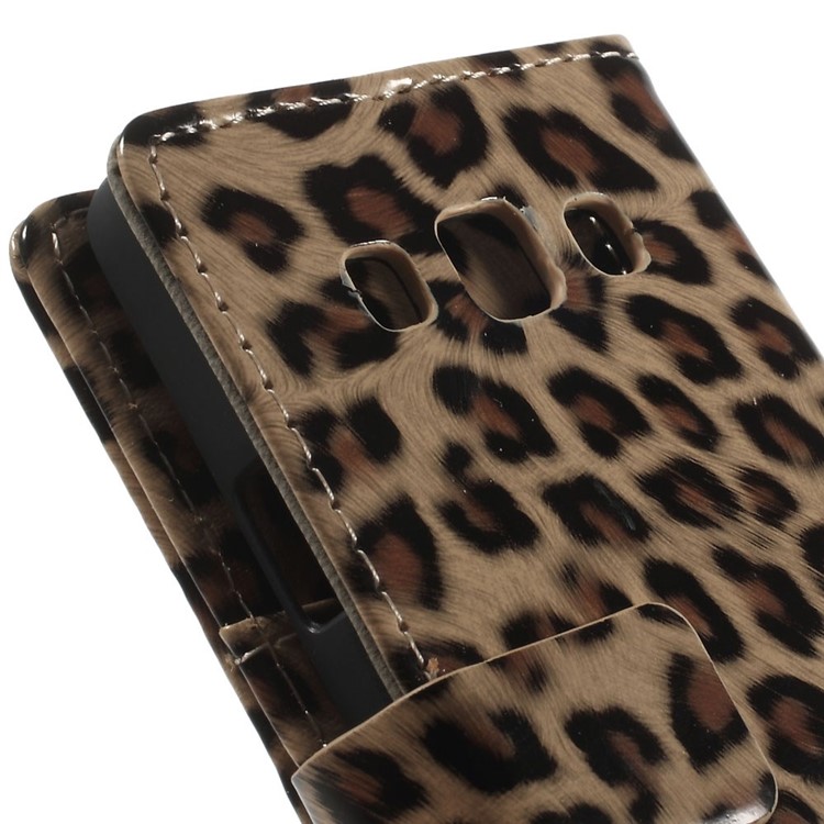 Fashion Leopard Glossy Leather Magnetic Case w/ Stand for Samsung Galaxy A3 SM-A300F-8