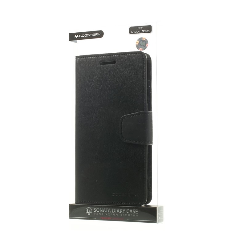 Mercury GOOSPERY Sonata Diary Leather Wallet Case w/ Stand for Samsung Galaxy Note 4 N910 - Black-11