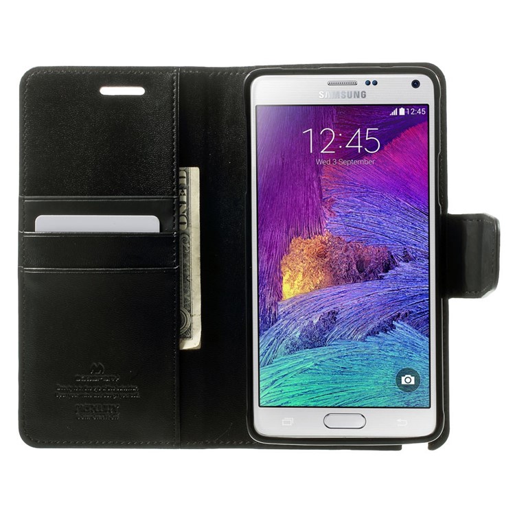 Mercury GOOSPERY Sonata Diary Leather Wallet Case w/ Stand for Samsung Galaxy Note 4 N910 - Black-5