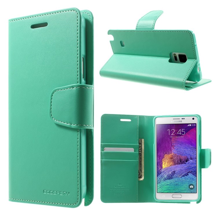Mercury GOOSPERY Sonata Diary Leather Stand Cover w/ Card Slots for Samsung Galaxy Note 4 N910 - Cyan-1
