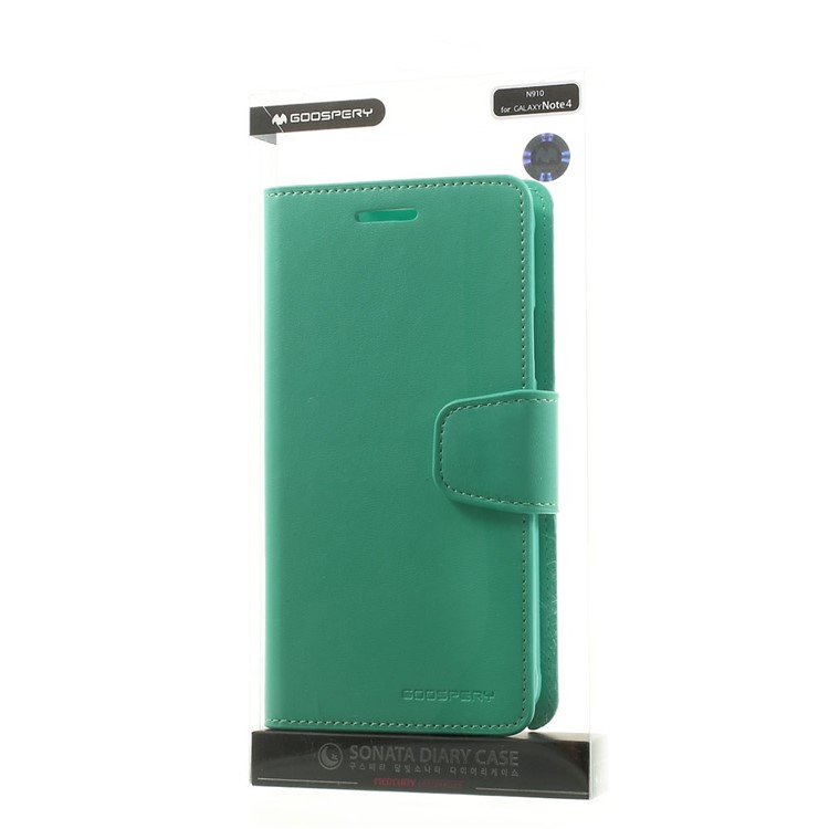 Mercury GOOSPERY Sonata Diary Leather Stand Cover w/ Card Slots for Samsung Galaxy Note 4 N910 - Cyan-11