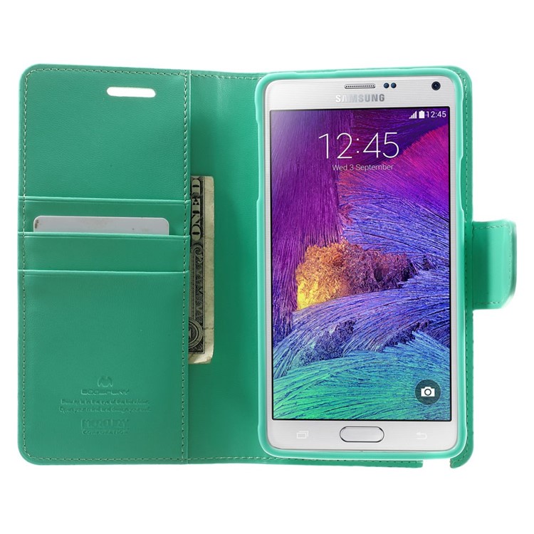 Mercury GOOSPERY Sonata Diary Leather Stand Cover w/ Card Slots for Samsung Galaxy Note 4 N910 - Cyan-5