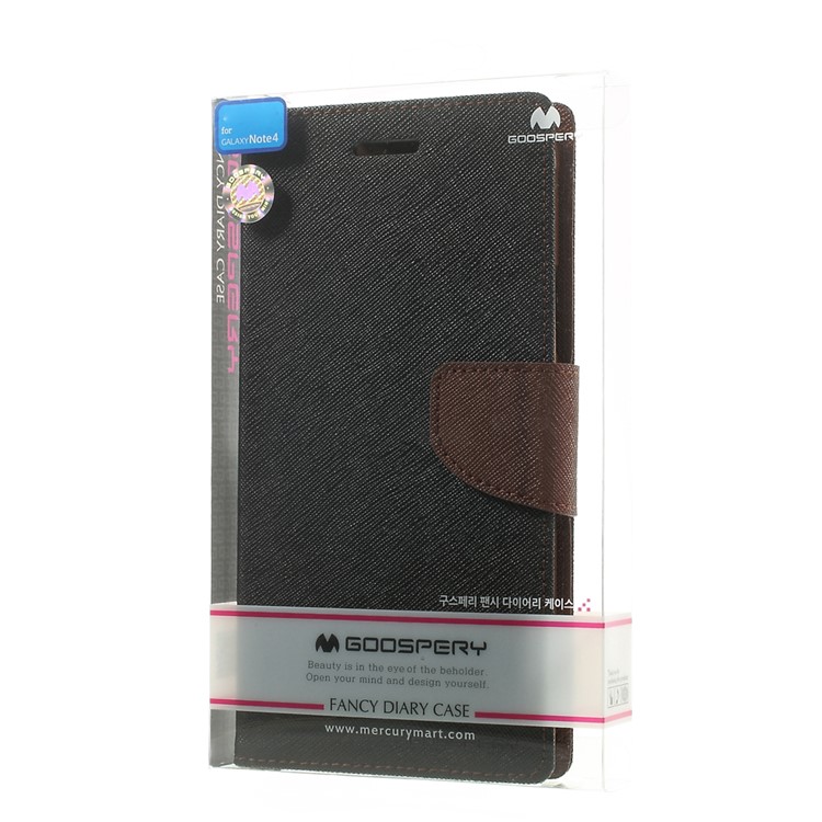 MERCURY Goospery Fancy Diary Wallet Leather Stand Cover for Samsung Galaxy Note 4 N910 - Brown / Black-11