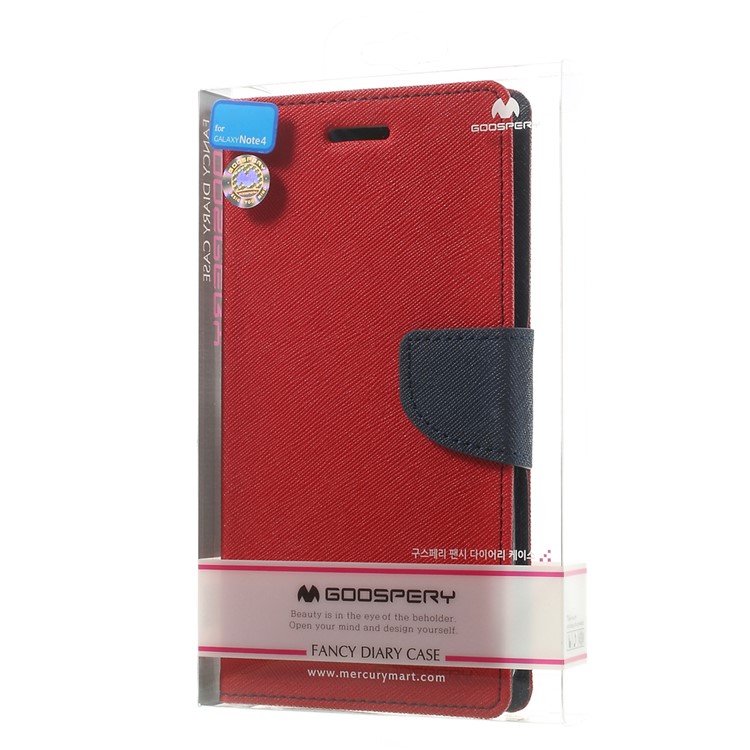 MERCURY Goospery Fancy Diary Leather Magnetic Case w/ Stand for Samsung Galaxy Note 4 N910 - Red-10