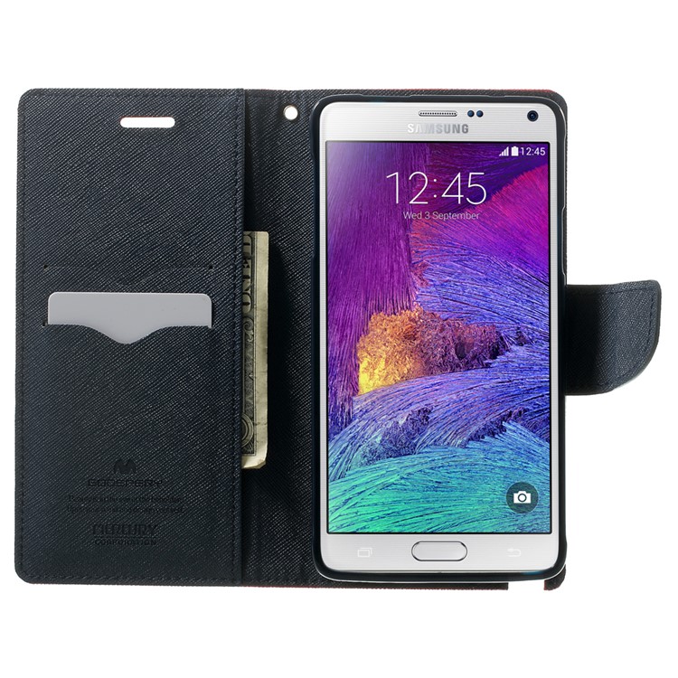 MERCURY Goospery Fancy Diary Leather Magnetic Case w/ Stand for Samsung Galaxy Note 4 N910 - Red-5