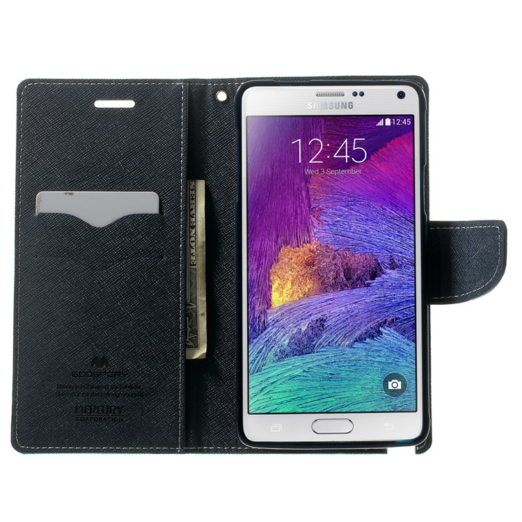 MERCURY Goospery Fancy Diary Magnetic Leather Stand Cover for Samsung Galaxy Note 4 N910 - Cyan-5