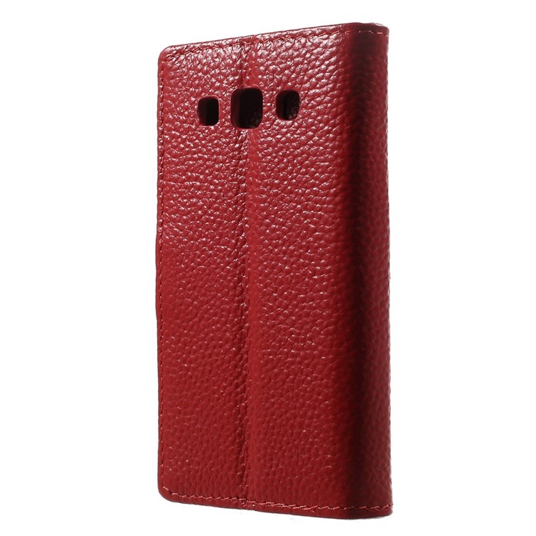 Genuine Full Grain Litchi Skin Leather Magnetic Case w/ Card Slots for Samsung Galaxy A3 SM-A300F - Red-2