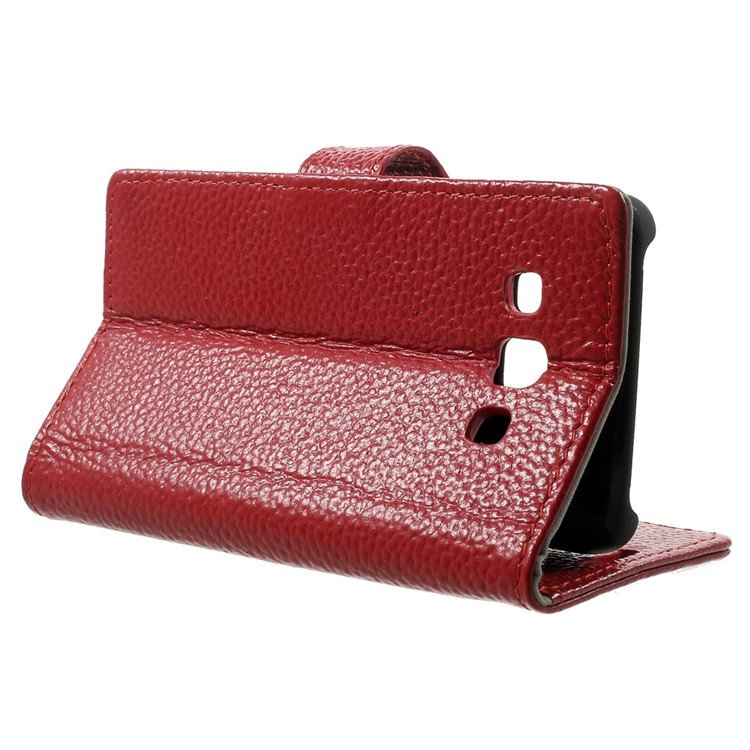 Genuine Full Grain Litchi Skin Leather Magnetic Case w/ Card Slots for Samsung Galaxy A3 SM-A300F - Red-3
