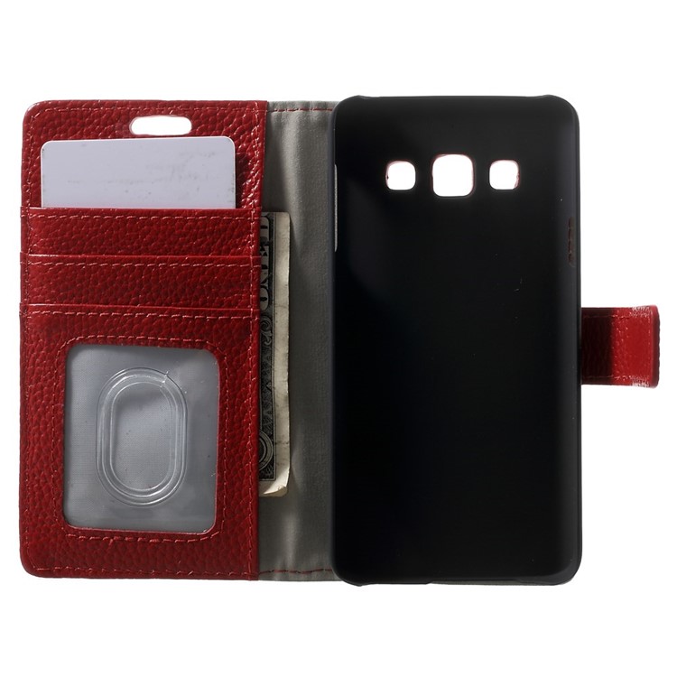Genuine Full Grain Litchi Skin Leather Magnetic Case w/ Card Slots for Samsung Galaxy A3 SM-A300F - Red-4