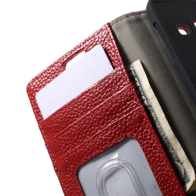 Genuine Full Grain Litchi Skin Leather Magnetic Case w/ Card Slots for Samsung Galaxy A3 SM-A300F - Red-6