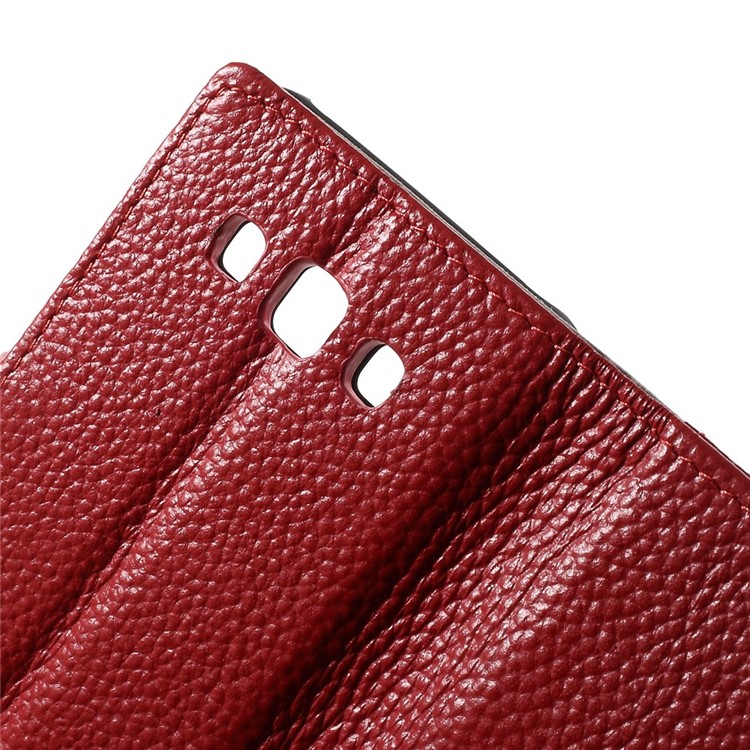 Genuine Full Grain Litchi Skin Leather Magnetic Case w/ Card Slots for Samsung Galaxy A3 SM-A300F - Red-7