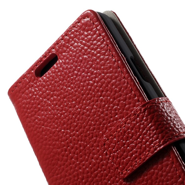 Genuine Full Grain Litchi Skin Leather Magnetic Case w/ Card Slots for Samsung Galaxy A3 SM-A300F - Red-8