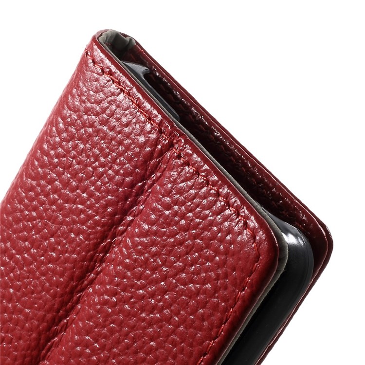 Genuine Full Grain Litchi Skin Leather Magnetic Case w/ Card Slots for Samsung Galaxy A3 SM-A300F - Red-9