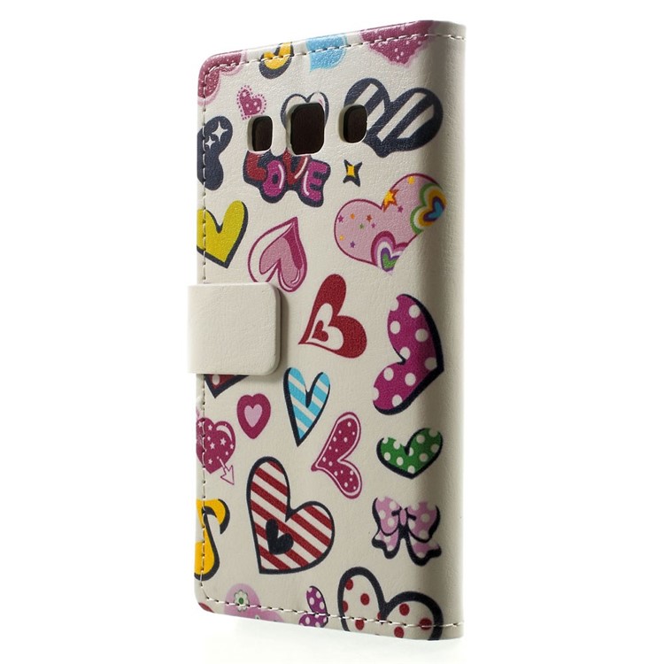 Colorized Hearts Leather Magnetic Cover w/ Stand for Samsung Galaxy A3 SM-A300F-2