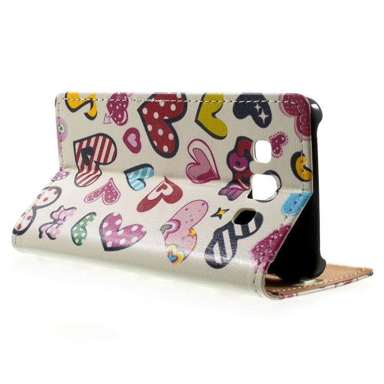 Colorized Hearts Leather Magnetic Cover w/ Stand for Samsung Galaxy A3 SM-A300F-3