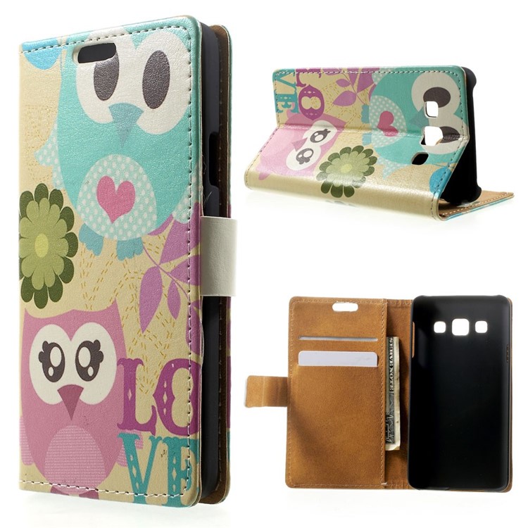 Lovely Owls & Flowers Magnetic Leather Stand Cover for Samsung Galaxy A3 SM-A300F-1