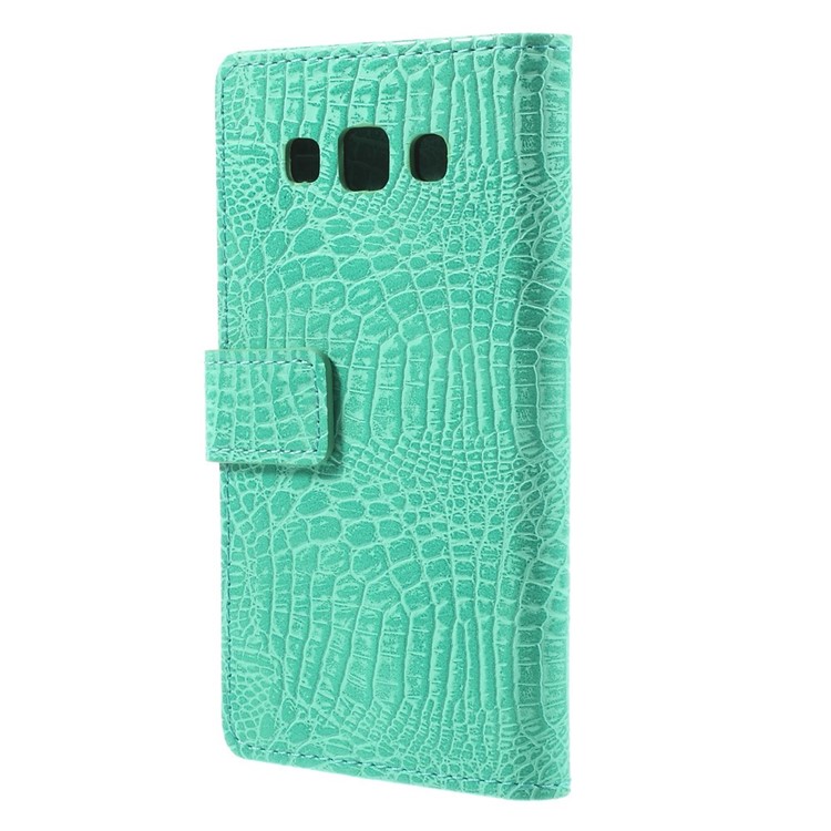 Crocodile Texture Leather Magnetic Case w/ Card Slots for Samsung Galaxy A3 SM-A300F - Cyan-2