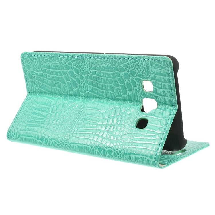 Crocodile Texture Leather Magnetic Case w/ Card Slots for Samsung Galaxy A3 SM-A300F - Cyan-5