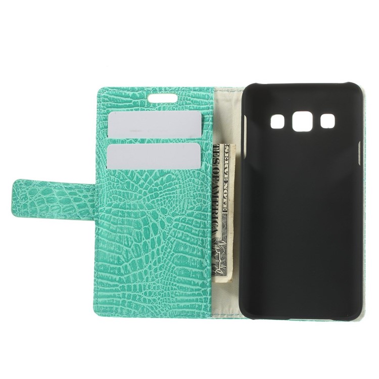 Crocodile Texture Leather Magnetic Case w/ Card Slots for Samsung Galaxy A3 SM-A300F - Cyan-6
