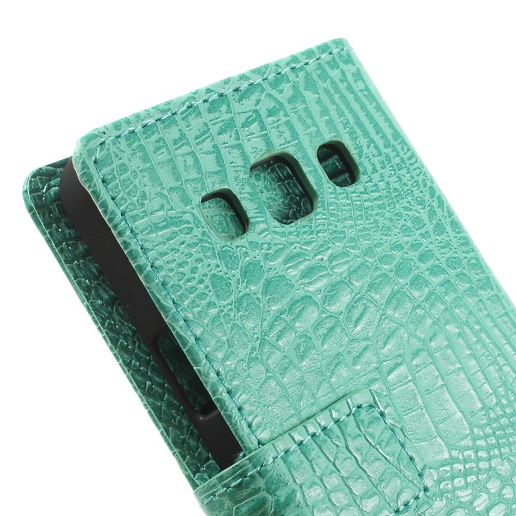 Crocodile Texture Leather Magnetic Case w/ Card Slots for Samsung Galaxy A3 SM-A300F - Cyan-8