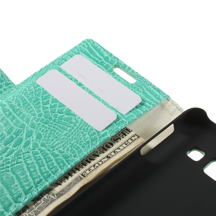 Crocodile Texture Leather Magnetic Case w/ Card Slots for Samsung Galaxy A3 SM-A300F - Cyan-9