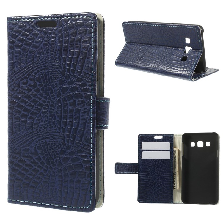 Crocodile Texture Magnetic Leather Stand Case for Samsung Galaxy A3 SM-A300F - Dark Blue-1