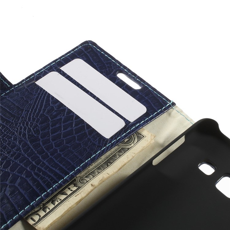 Crocodile Texture Magnetic Leather Stand Case for Samsung Galaxy A3 SM-A300F - Dark Blue-9