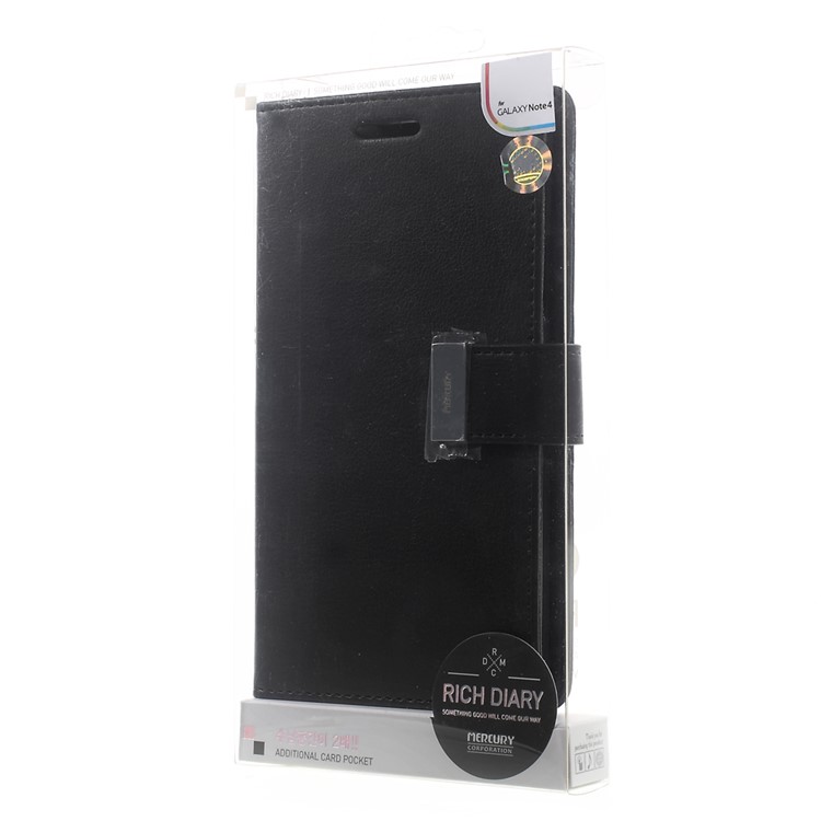 Mercury GOOSPERY Rich Diary Wallet Leather Case for Samsung Galaxy Note 4 N910 - Black-11