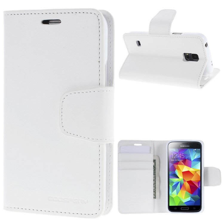 Mercury GOOSPERY Sonata Diary Wallet Leather Stand Cover for Samsung Galaxy S5 mini G800 - White-1