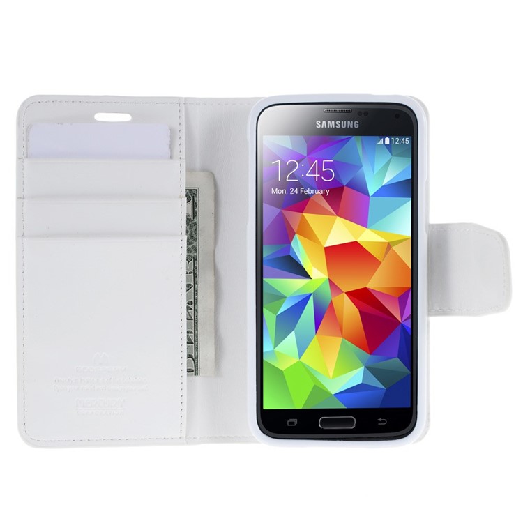 Mercury GOOSPERY Sonata Diary Wallet Leather Stand Cover for Samsung Galaxy S5 mini G800 - White-4