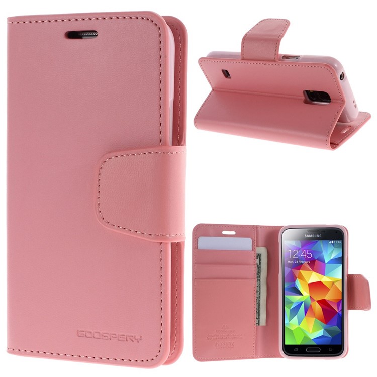 Mercury GOOSPERY Sonata Diary Magnetic Leather Stand Cover for Samsung Galaxy S5 mini G800 - Pink-1